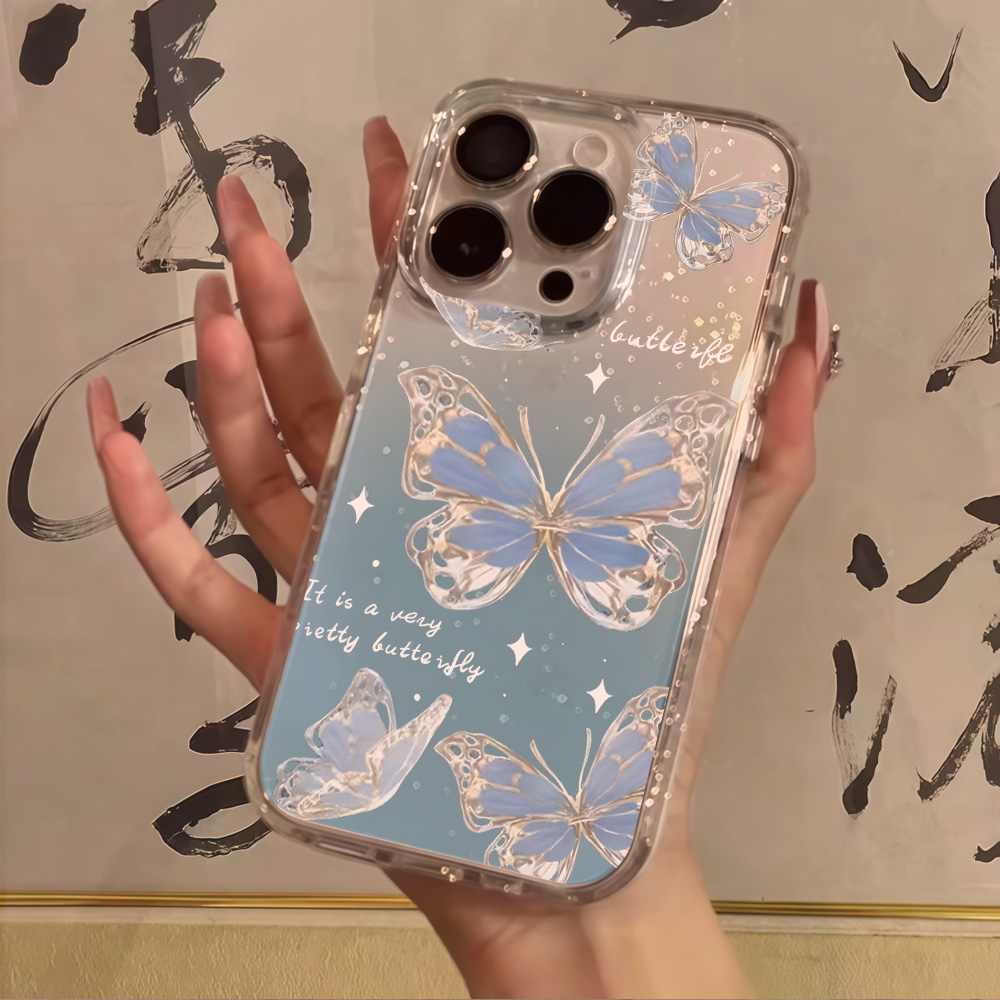 Phone Cases Online - Luxury Blue Butterfly Clear Glitter Phone
