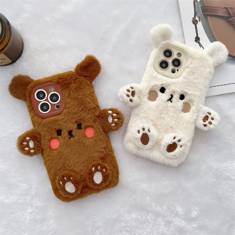 Korean 3D Cartoon Bear Fluffy  - Phone Cases For Iphone 11 review and price