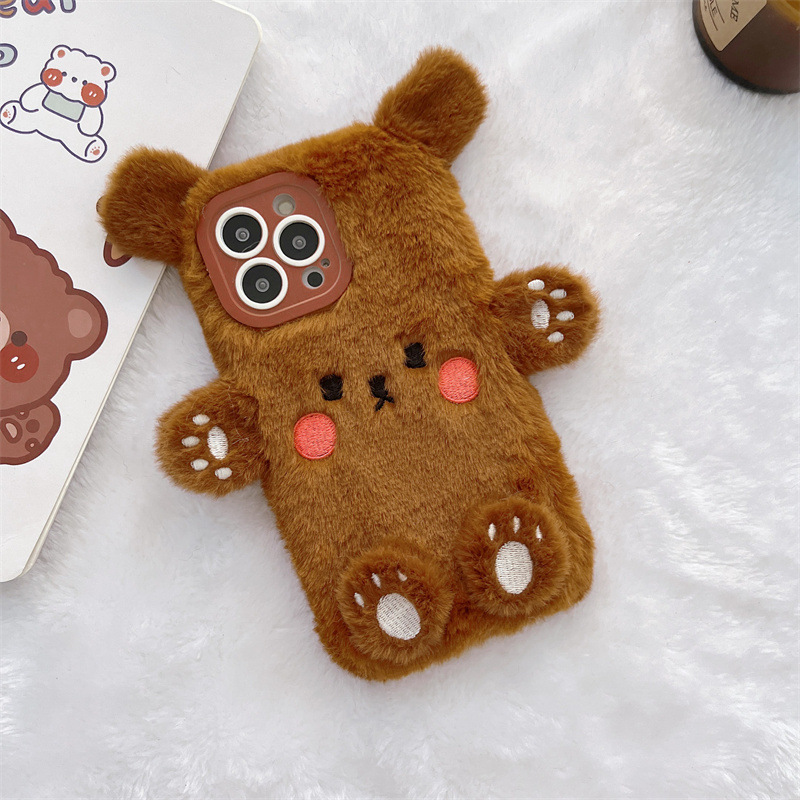 Korean 3D Cartoon Bear Fluffy  - Phone Cases For Iphone 11 review and price
