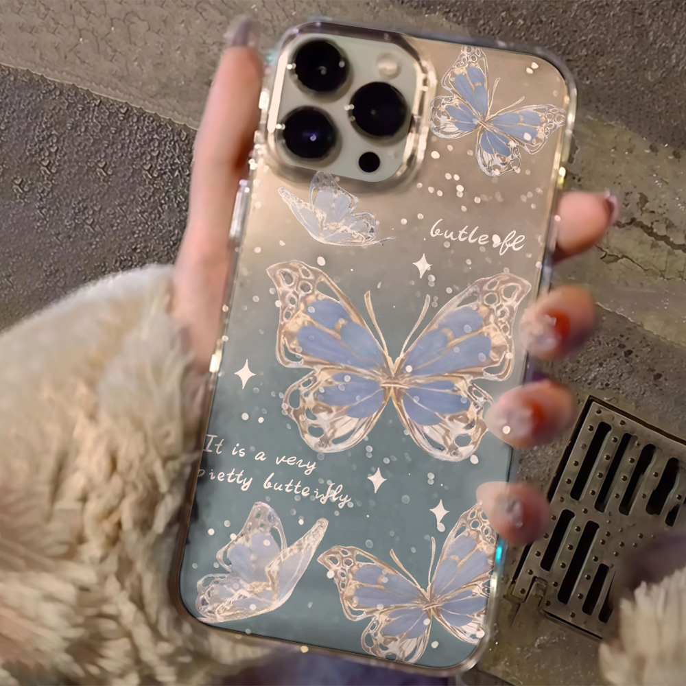 Luxury Blue Butterfly Clear Gl - Phone Cases Online review and price