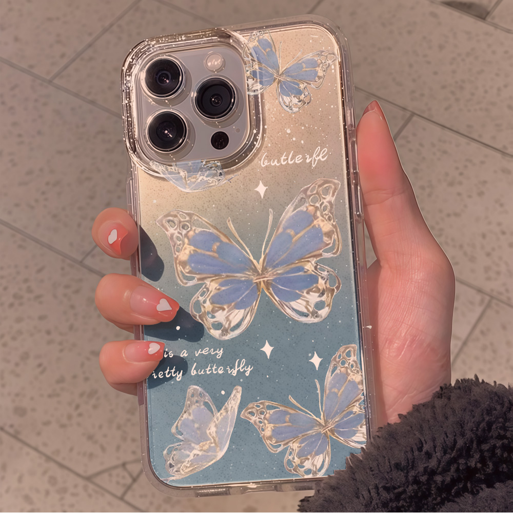 Luxury Blue Butterfly Clear Gl - Phone Cases Online review and price