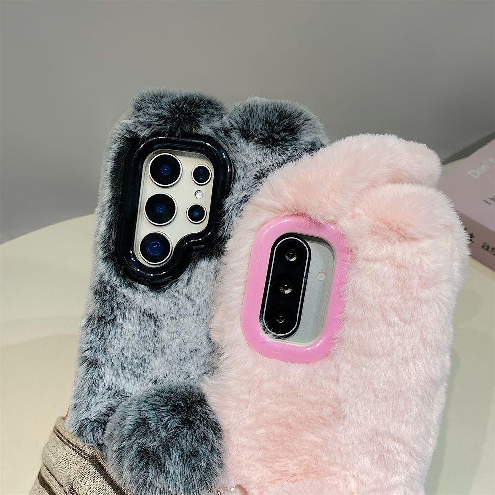 Cute Rabbit Ears Fluffy Stand  - Phone Cases Galaxy S25 review and price