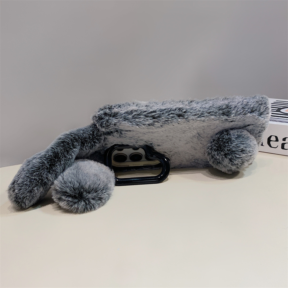 Cute Rabbit Ears Fluffy Stand  - Phone Cases Galaxy S25 review and price